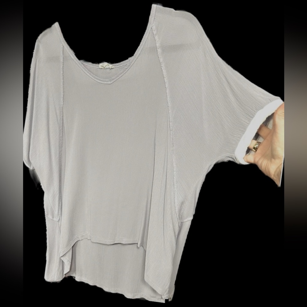 Joh women’s size XL blouse solid light gray white trim dolman short sleeve shirt